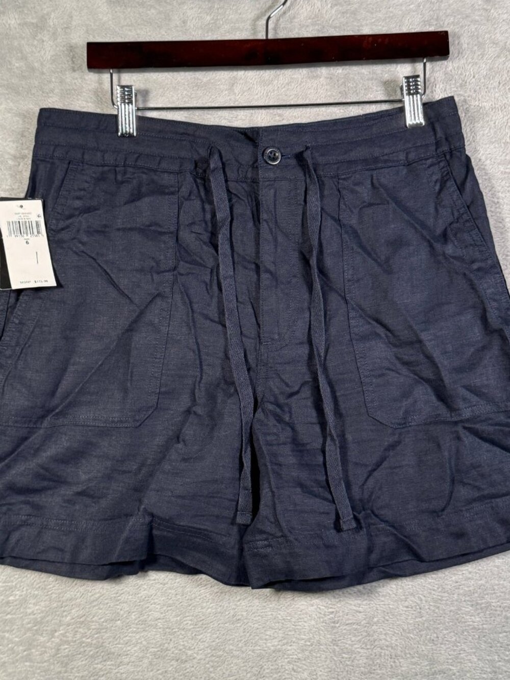 Lauren Ralph Lauren Shorts Womens 6 Navy Blue Linen Drawstring Pockets $115